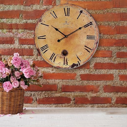 24 Inch Vintage Large Wall Clock,Retro Non-Ticking Wall Clocks Battery Operated, Rustic Silent Wooden Clocks for Kitchen Living Room Bedroom School Farmhouse Decor