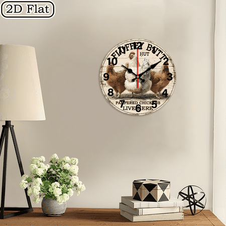 2D flat 1 cabin chicken wood wall clock, suitable for courtyards, shopping centers, cafes, homes, the best gift, suitable for decorating friends' rooms for Halloween 10 * 10 inches