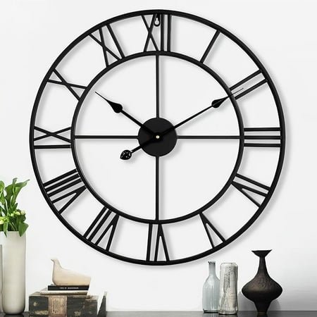 30 Inch Large Wall Clock Modern, Oversized Roman Numeral Decorative Black Metal Wall Clock for Living Room Decor,House Warming Gifts New Home