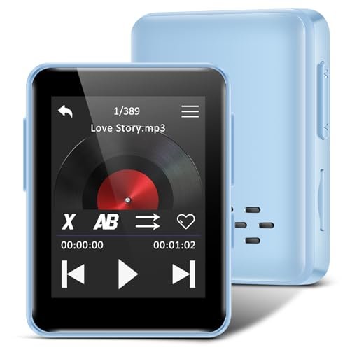 32GB MP3 Player for Kids, 1.8 inch Portable Small Music Bluetooth MP3 Player with Speaker, FM Radio, Voice Recorder, Alarm Clock, Stopwatch, Up to 512GB(Blue)