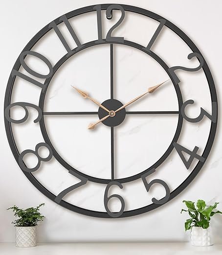 36 Inch Extra Oversized Large Giant Modern Decorative Wall Clock,Vintage Industrial Farmhouse Black Metal Big Arabic Numerals Large Clocks for Living Room Decor,Entrance Fireplace,Dinng Room