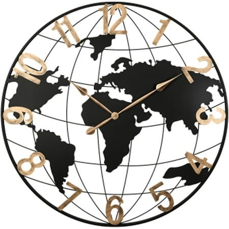 36 Inch Oversized World Map Wall Clock,Large Retro Silent Non-Ticking Battery Operated Clock for Living Room, Bedroom, Office, Kitchen, Black Arabic Numerals