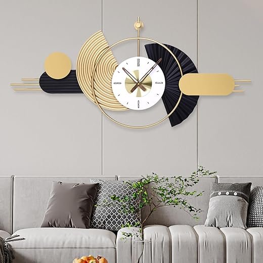 39x18 Inch Modern Decorative Wall Clock Battery Operated, Unique Silent Non-Ticking Large Clocks for Living Room, Kitchen, Bedroom, Office – Abstract Design Timepiece