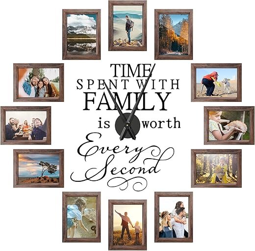 3D Large Family Picture Frames Collage Wall Decor, Picture Frame Collage DIY Clock Photo Frame Family Quote Wall Stickers Kit for Home Living Room Bedroom(5 x 7 Inch,Brown)