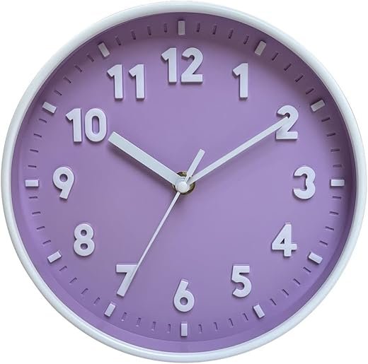 3D Number Wall Clock, 8 Inch Battery Operated Silent Clocks, Wall Mounted Non-Ticking Round Clocks, Colorful Cute Wall Clock for Children, Home Office Decoration(Purple)