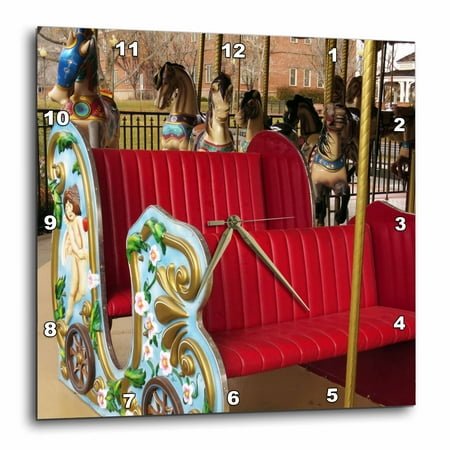 3dRose, A red seat on a carousel in St. George Utah with painted sides, 15x15 Wall Clock