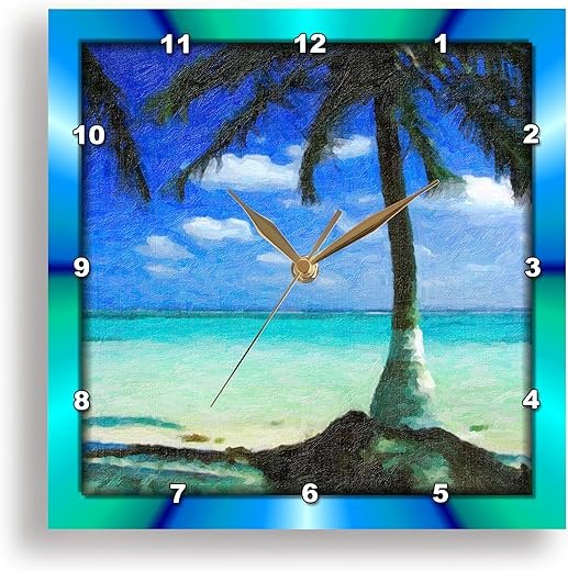 3dRose DPP_48101_1 Painted Palm Tree Wall Clock, 10 by 10-Inch