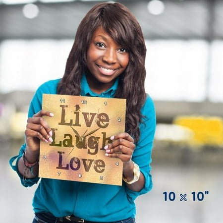 3dRose, Stained Glass Peach Live, Laugh, Love- Inspirational Words- Motivational, 10x10 Wall Clock