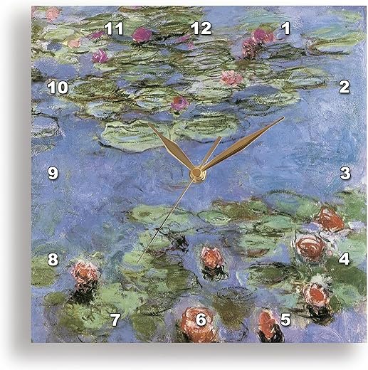 3dRose Wall Clock Silent - 15 inch - Water Lilies Vintage Monet - PS Vintage