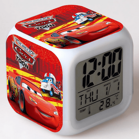 3＂LED Alarm Clock Cars Pattern Desk Table Glowing Electronic Colorful Digital Clock for Girl Boy Kids Children Bedroom Toy Birthday Present Gift