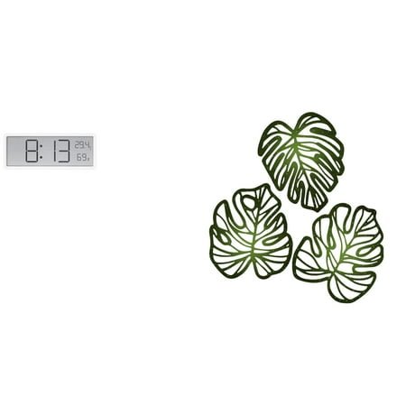 3 Pieces Palm Leaves Wall Plaque Digital Wall Clock Jungle Decor Wooden Material for Living Room Classroom
