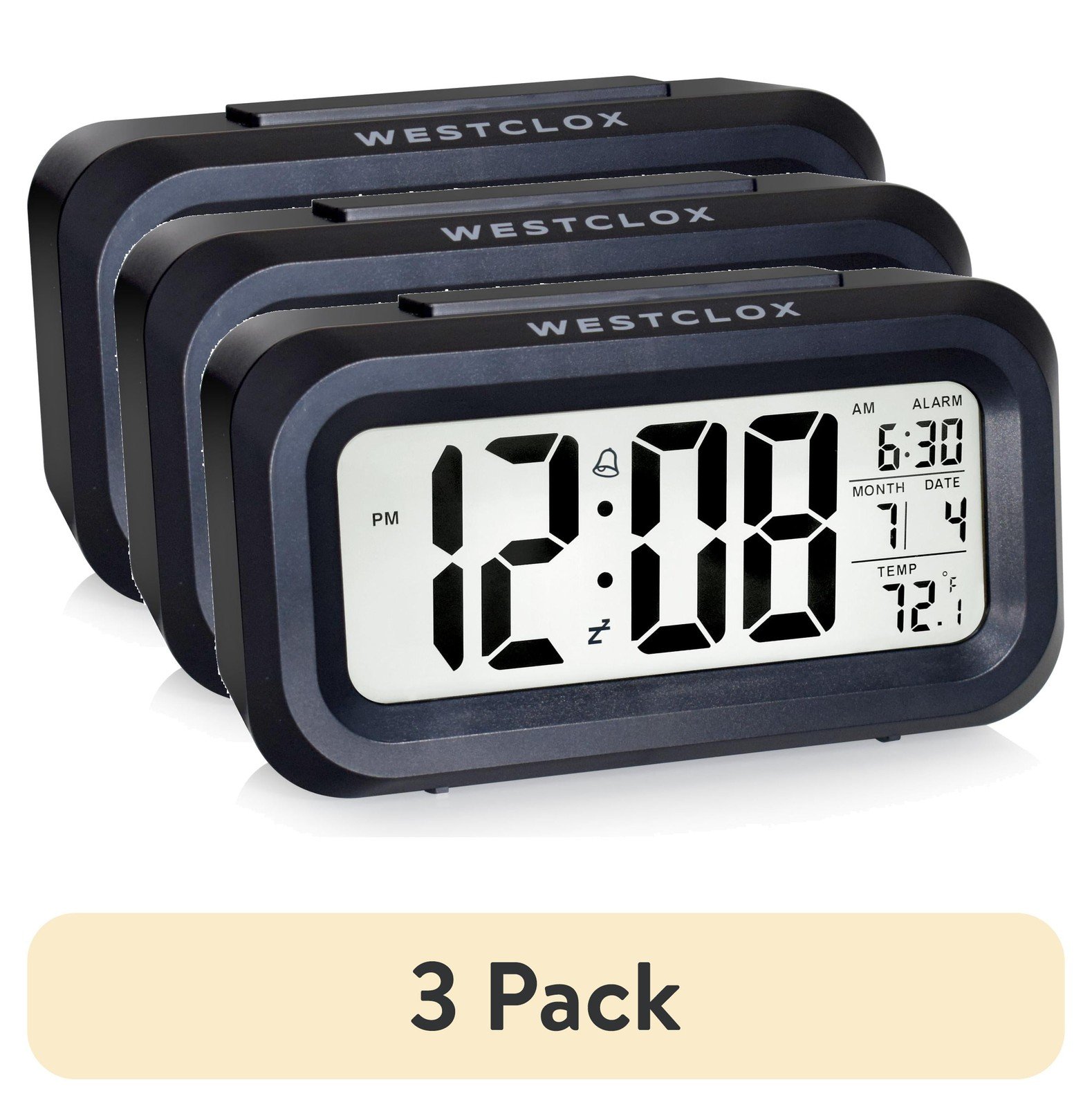 (3pk) Westclox Digital Alarm Clock, Day/Date, LED