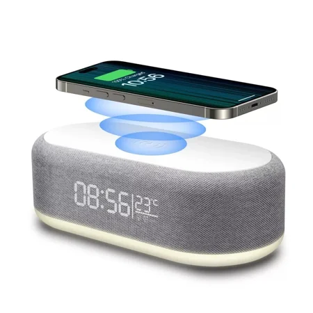4 in 1 Multi-Function Alarm Clock Display Wireless Charging for Smartphones Bedside Light (White)