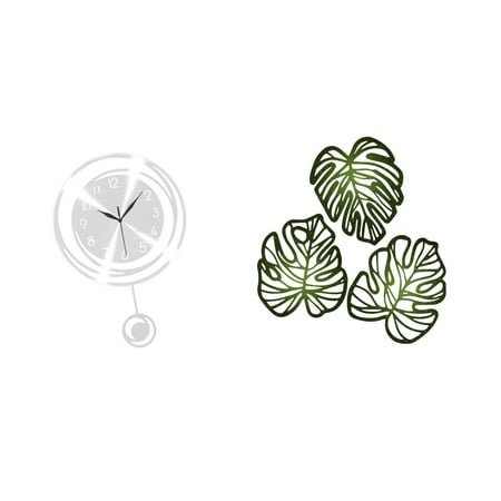 4 Pieces Palm Leaves Wall Plaque Wood Clock Ornament Acrylic Construction for Kitchen Study Farmhouse Decor