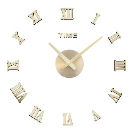 50-70cm Modern 3D Mirror Wall Clock – Roman Numerals, Frameless Decorative Clock for Living Room, Bedroom, Office, Gold