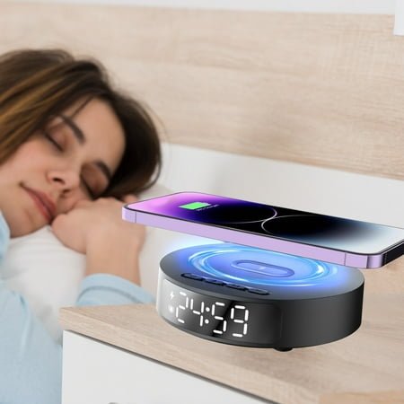 50% Clearance! Alarm Clock with Wireless Charger, InsCrazy Clock Wireless Charging 15W Wireless Charging Alarm Clock Suitable for IOS and Android Wireless Chargers Birthday Gifts for Women