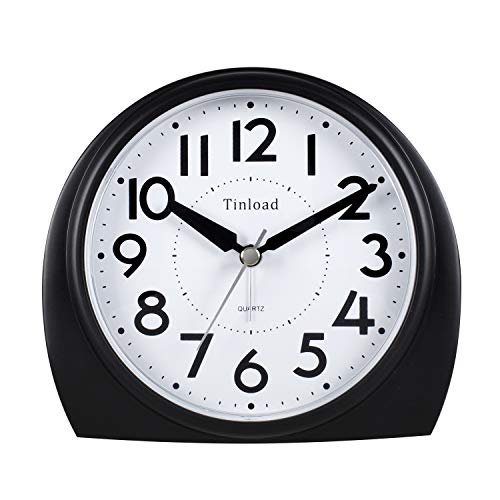 5.5" Large Analog Alarm Clock Silent Non Ticking, Gentle Wake, Beep Sounds, Increasing Volume, Battery Operated Snooze and Manual Light, Easy Set, Black (Best for Elder)