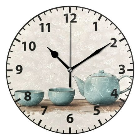 Teapot Wall Clock Modern Small Clock Black Hands for Office, Home, Bedroom,School 9.84in