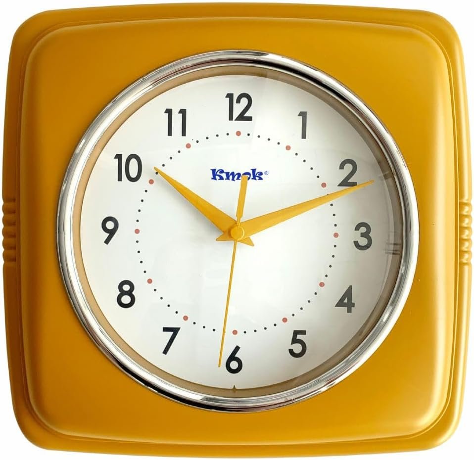 9 Inch Retro Square Wall Clock - Battery Operated Silent Non-Ticking Decorative Clock for Home, Office, Kitchen, Bedroom, Bathroom, Living Room & School (Mustard Yellow)