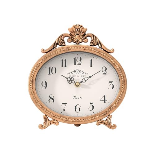 Abdurey Vintage Table Clock on Stand,Desk and Shelf Decorative Clock,French Rustic Style Mantel Clocks,Metal Frame Antique Gold Finish,Farmhouse,Bedroom, Bedside,Living Room,Gift Clocks