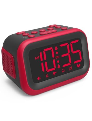 Acedeck Loud Alarm Clock for Heavy Sleepers: 115dB Dual Alarms with 6 Unique Sounds for Bedroom Dorm Room Use - On-Time Wake Up for Teen College Students - Red