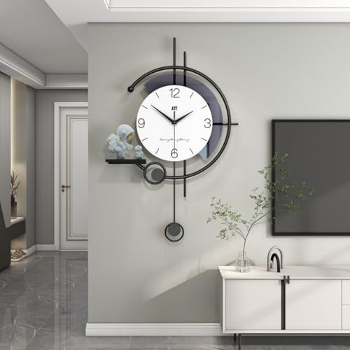 AeriFut Metal Wall Clock for Living Room Decor Unique Wall Clocks Decorative Silent Movement Modern Pendulum Wall Clock Includes 1 Astronaut Ornaments for Dining Room, Kitchen, Home,Bathroom, Bedroom