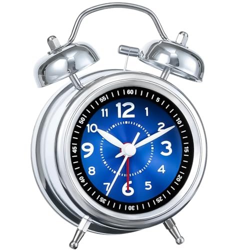 AKCISOT Loud Alarm Clock for Heavy Deep Sleepers,3 Inches Analog Metal Twin Bell Clocks Battery Operated with Backlight for Bedroom Bseide, Old Fashioned for Desk Home Decoration (Blue)