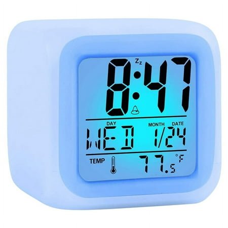 Alarm Clock Digital Travel for Bedroom Boy Girl,Small Desk Bedside Clocks,Display Time/Date LED Nigh White ABS