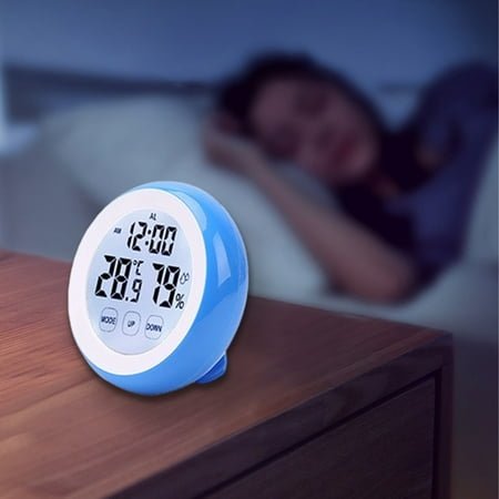 Alarm Clock for Bedroom, InsCrazy Thermometers Touched Screen Alarm Clock Round Desk Clock Electronic Hygrometer with Timer Function Alarm Temperature Humidity Birthday Gifts
