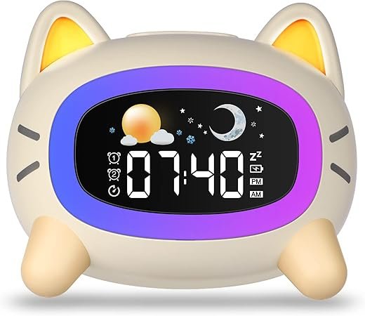 Alarm Clock for Kids - OK to Wake Kids Alarm Clocks with 4 Brightness Levels 5 Night Lights & Sound Machine, Rechargeable Sleep Training Clock with Snooze Function for Boys Girls Bedrooms