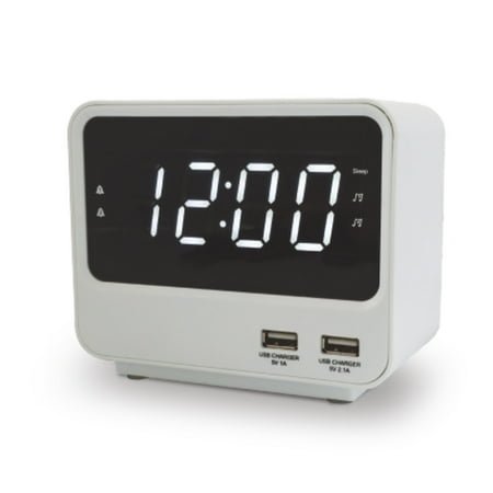 Alarm Clock Radio for Bedrooms with Two USB Charging Port, Large Numbers with adjustable Brightness, Bedside Digital FM Radio with Sleep Timer, Adjustable Volume, Snooze for White Led Digital Clock