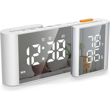 Alarm Clocks for Bedrooms, Digital Loud Radio Alarm Clock for Heavy Sleepers Adults, with Date, Month, Temperature Humidity LED Display, FM Radio, Modern Decor for Bedside, College Dorm, Bedroom