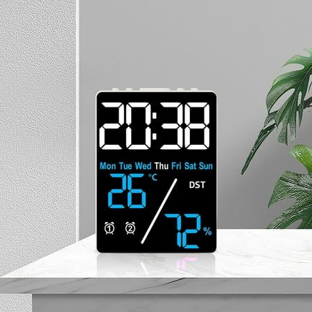 Alarm Clocks for Bedrooms with Battery Backup, Auto Set Digital Clock with Date and Day of Week, Indoor Temperature Humidity, Moon Phase, Dimmer, Auto DST, USB Port