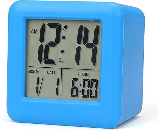 Alarm Clocks for Kids - Small Digital Alarm Clocks for Bedrooms with Snooze and Lntelligent Low Light Nightlight Battery Operated and Shock-Proof Silicone(Blue)