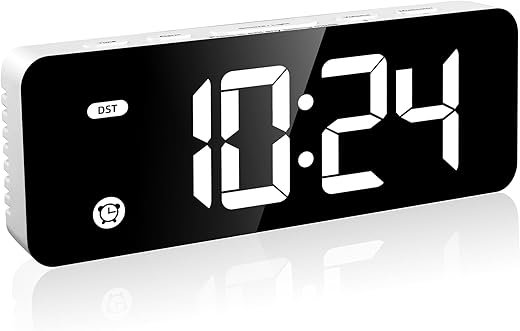 Alarm Clock White for Kids Bedrooms, Small Digital Clock, 4 Dimmable Backlight, 3 Adjustable Volumes with Snooze (White Display)