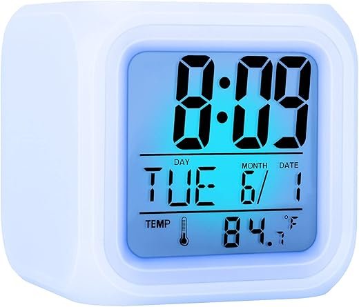 Alarm Clock with 7 Color Changing Night Light, Digital Kid Alarm Clocks with Snooze, Wake Up Digital Clock for Room Decor, Temperature, Gift for Girls Boys