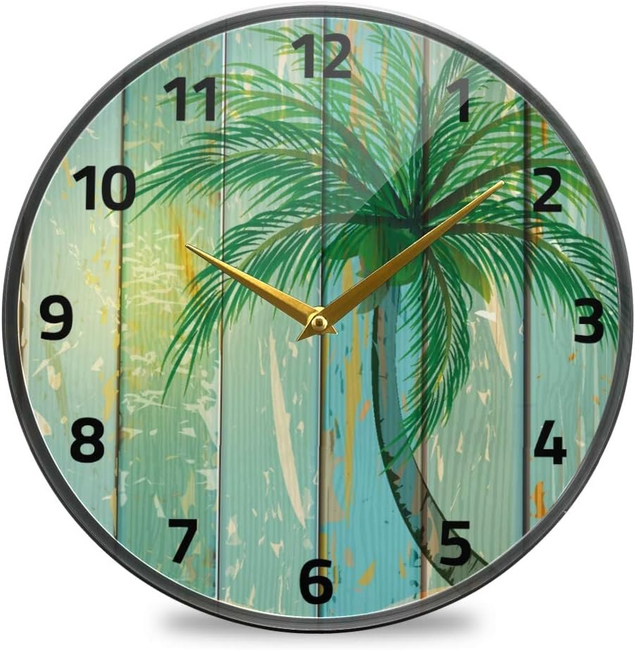 ALAZA Beach Coconut Palm Tree Summer Wall Clock Battery Operated Silent Non Ticking Clocks for Living Room Decor 12 Inch / 9.5 Inch