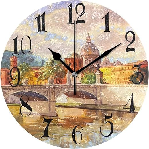 ALAZA Beautiful Italian View Round Wall Clock Non-Ticking Silent Battery Operated Decorative Clock for Living Room Home Office Decor