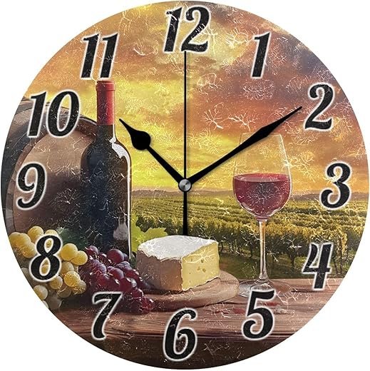 ALAZA Red Wine Barrel Manor Wall Clock Battery Operated Clock Silent 9.5 Inch Non Ticking Wall Clocks for Bedroom Living Room Decorative