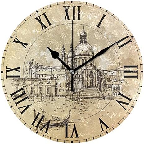 ALAZA Vintage Italian Venice Round Wall Clock, Silent Non Ticking Oil Painting Home Office School Decorative Clock Art