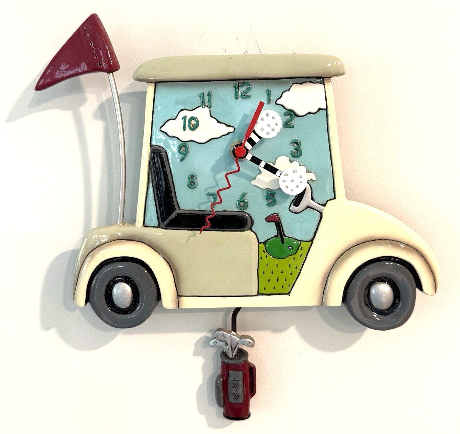 Allen Wall Clock "Stay The Course" Wall Clock with working Golf Bag Pendulum