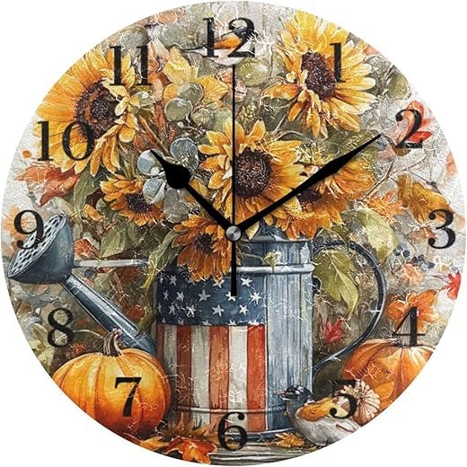 Best Round Watering Can Sunflower Design Wall Hanging Clocks