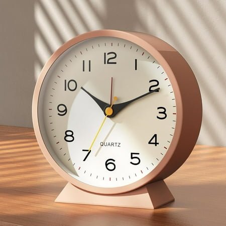 Analog Alarm Clock 4.5,Small Retro Desk Clock Battery Operated,Slient Metal Table Clock with Light for Living Room Decor,Bedroom,Bedside,Shelf