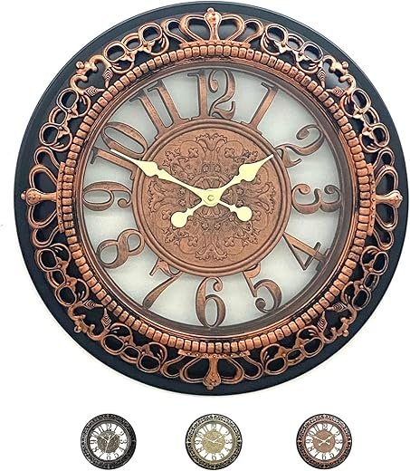 ANDSTAR 14 Inch Roman Numeral Wall Clock - Silent Non-Ticking Metal Frame with Glass Face, Battery Operated Vintage Decor for Living Room, Bedroom & Office (Antique Copper)