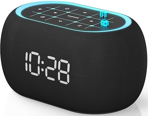 ANJANK Alarm Clock FM Radio with Bluetooth Speaker, Hi-Fi Stereo Sound, 7-Clolor Night Light, 8 Wake Up Sounds, 0-100% Dimmer, 30-Level Volume, Small Digital LED Clock with Auto Time Sync for Bedroom