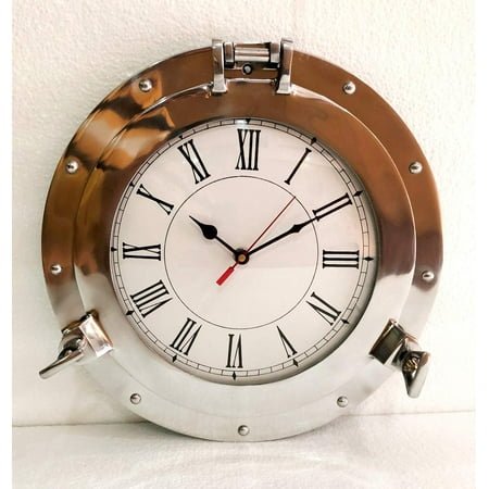 Antique Marine Brass Ship Porthole Clock Nautical Wall Clock Home Decorative (12 inches)
