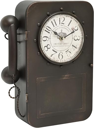 Antique Wall Clock Vintage Clock with Hidden Storage Compartment, Little Brown Black Telephone Wall Clock,Large Retro Style Vintagel Clock