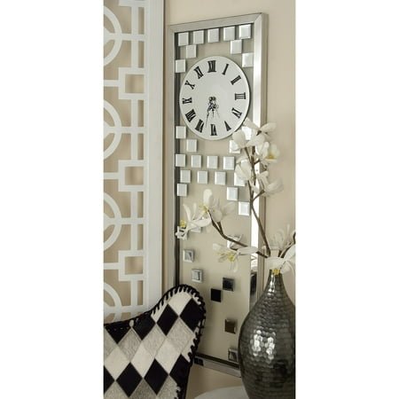 ARCILLA ELEMENTAL Silver Glass Beveled Mirrored Decorative Wall Clock - 13 x 42