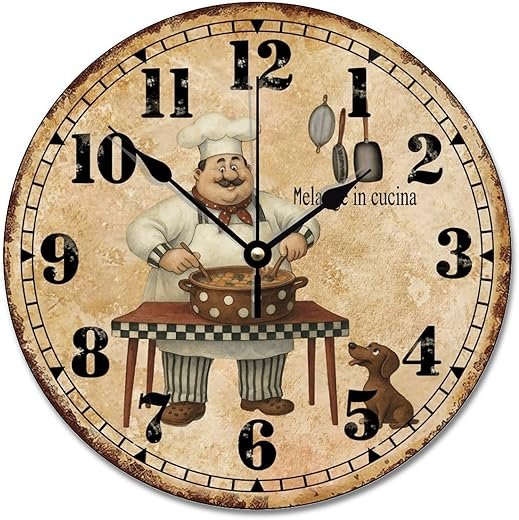 ArogGeld Chef Kitchen Clock Arabic Numerals Wall Clock Personalized 10 Inch Battery Operated Wall Decor Silent Non-Ticking Wooden Wood Clocks for The Kitchen Bedroom Office, q8vxxzwyoxl8