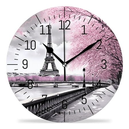 ATEDEANEI 12 Wall Clock Battery Operated Silent Non Ticking Paris Eiffel Tower France Oil Painting Artwork Creative